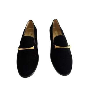 Partners Velvet Loafers Black Slip-On with Gold Bit Accent Narrow Size 8